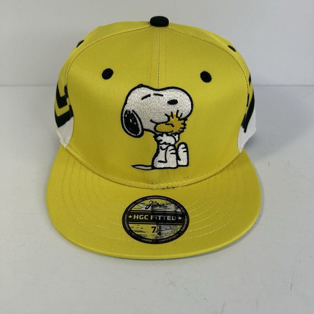 Headgear Classics Snoopy Fitted Hat Yellow Peanuts Woodstock Cap Size 7 1/4